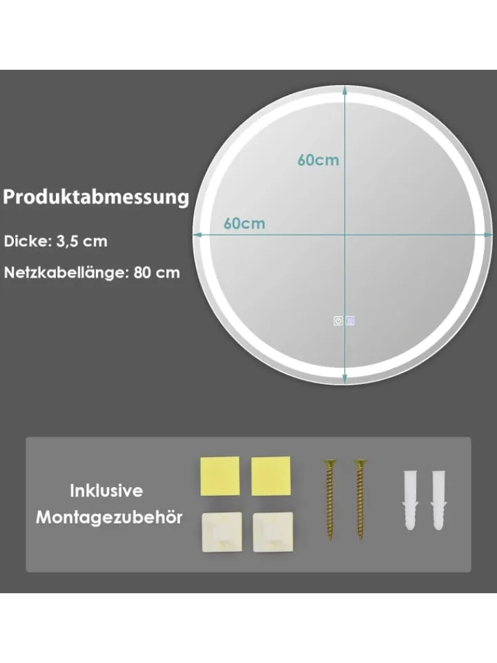 COSTWAY Spiegel<LED-Spiegel in Silber