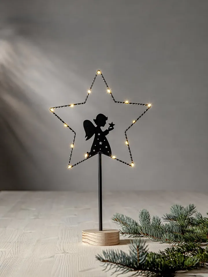 STAR Trading Stehleuchten<LED-Standleuchte "Glimta" in Schwarz/ Hellbraun - (H)42 cm