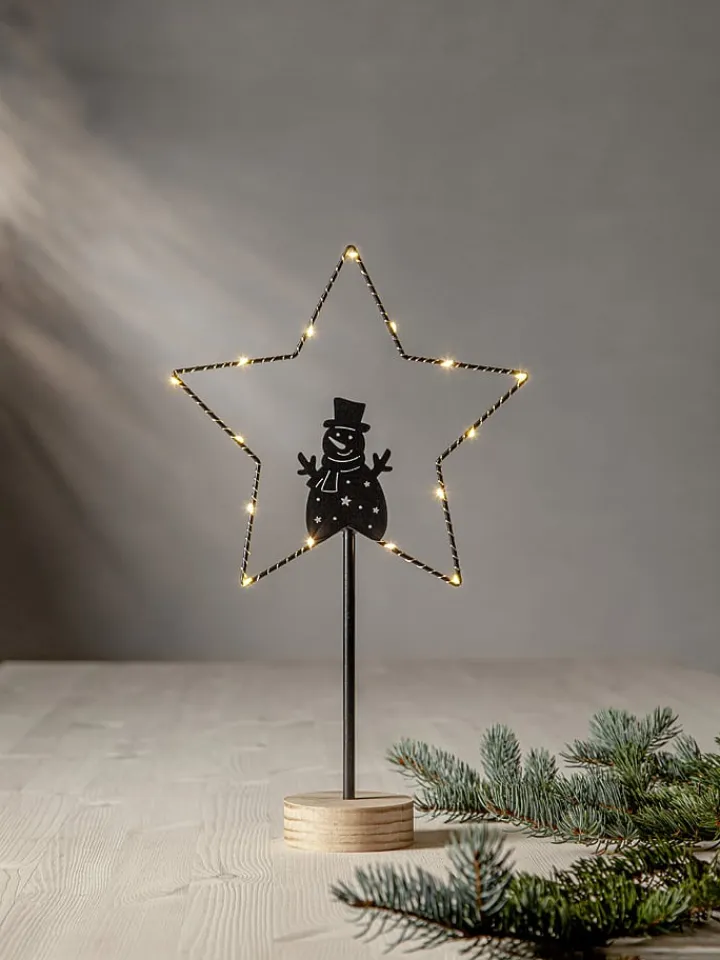 STAR Trading Stehleuchten<LED-Standleuchte "Glimta" in Schwarz/ Hellbraun - (H)42 cm