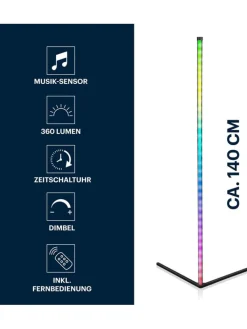 GRUNDIG Stehleuchten<LED-Standleuchte in Schwarz - (B)43 x (H)140 cm
