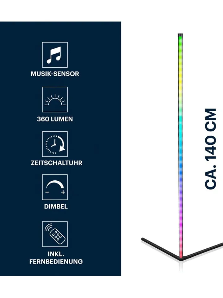 GRUNDIG Stehleuchten<LED-Standleuchte in Schwarz - (B)43 x (H)140 cm