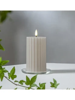 STAR Trading Tischleuchten<LED-Wachskerze "Flamme Stripe" in Beige - (H)15 cm