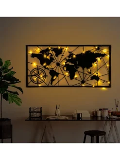 ABERTO DESIGN Wanddekoration<LED-Wanddekor "World Map" - (B)120 x (H)60 cm