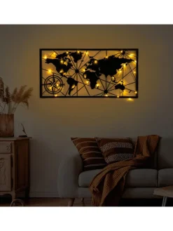 ABERTO DESIGN Wanddekoration<LED-Wanddekor "World Map" - (B)120 x (H)60 cm