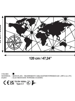 ABERTO DESIGN Wanddekoration<LED-Wanddekor "World Map" - (B)120 x (H)60 cm