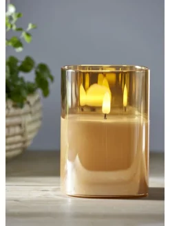 STAR Trading Tischleuchten<LED-Windlicht "Flamme" in Gold - (H)12,5 x 9 cm