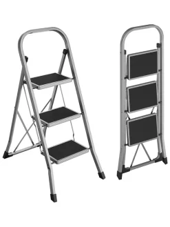 Songmics Weitere Haushaltshelfer<Leiter in Silber/ Schwarz - (B)46,5 x (H)105 x (T)74,5 cm