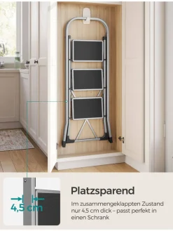 Songmics Weitere Haushaltshelfer<Leiter in Silber/ Schwarz - (B)46,5 x (H)105 x (T)74,5 cm