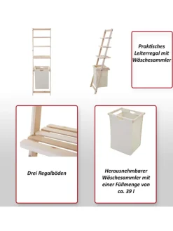 MCW Badmöbel|Badezimmermöbel<Leiterregal B59 mit Wäschesammler