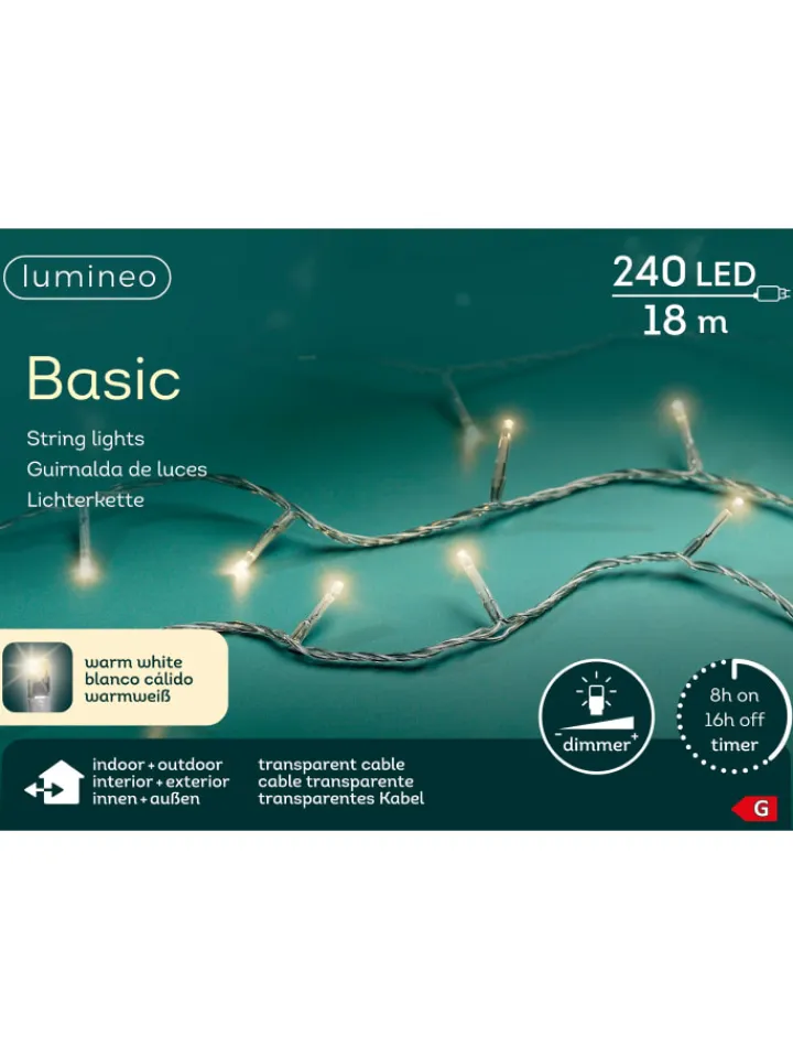 LUMINEO Lichterketten & Dekobeleuchtung<Lichterkette BASIC 240 LED 18 m, transparentes Kabel in warm weiß