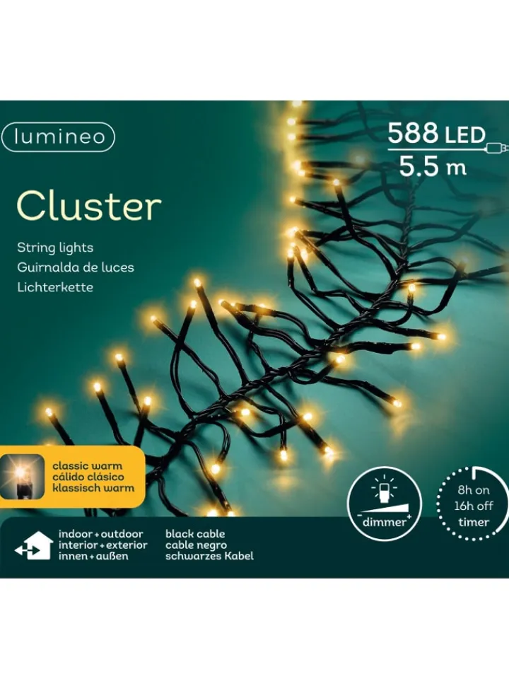 LUMINEO Lichterketten & Dekobeleuchtung<Lichterkette CLUSTER 588 LED 5,5 m, schwarzes Kabel in klassisch warm