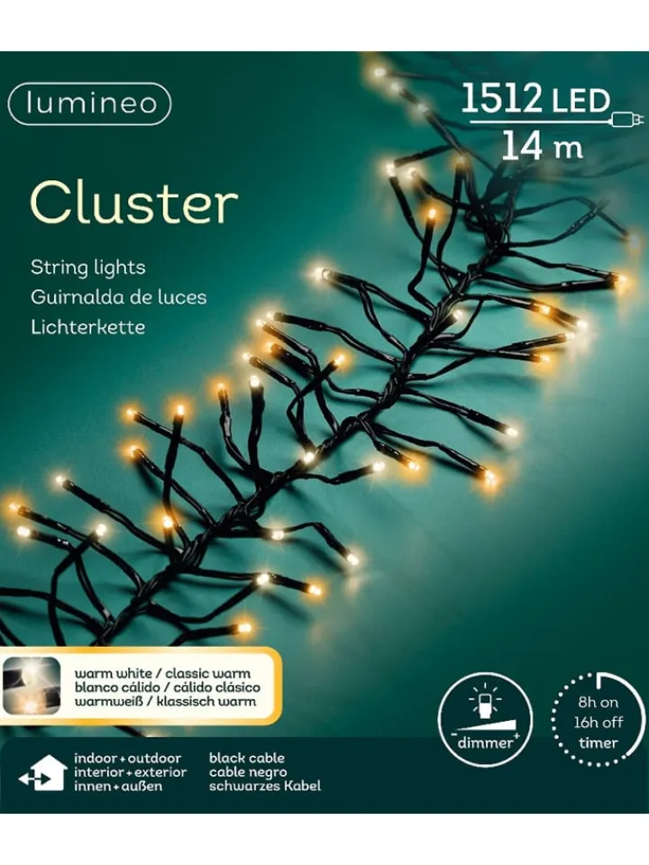 LUMINEO Lichterketten & Dekobeleuchtung<Lichterkette CLUSTER 1512 LED 14 m, schwarzes Kabel in Warm weiß/Klassisch warm