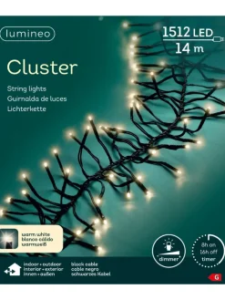 LUMINEO Lichterketten & Dekobeleuchtung<Lichterkette Cluster 1512 LED 14 m, schwarzes Kabel in warm weiß