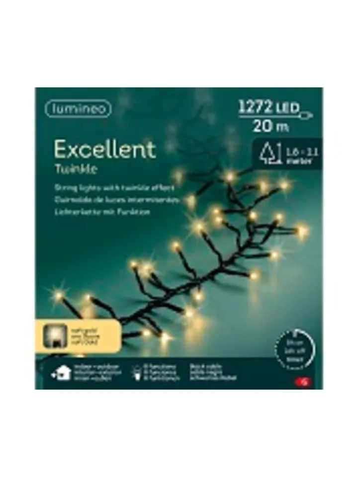 LUMINEO Lichterketten & Dekobeleuchtung<Lichterkette EXCELLENT TWINKLE 1272 LED 20 m, schwarzes Kabel in Soft Gold