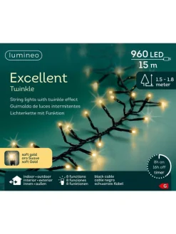 LUMINEO Lichterketten & Dekobeleuchtung<Lichterkette EXCELLENT TWINKLE 960 LED 15 m, schwarzes Kabel in Soft Gold