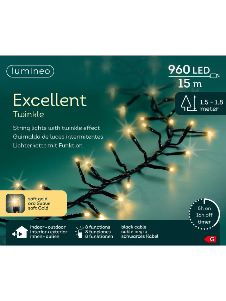 LUMINEO Lichterketten & Dekobeleuchtung<Lichterkette EXCELLENT TWINKLE 960 LED 15 m, schwarzes Kabel in Soft Gold
