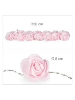 relaxdays Lichterketten & Dekobeleuchtung<Lichterkette Rosen in Rosa - (L)3,3 m
