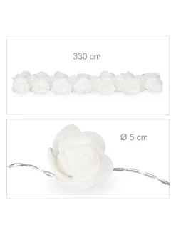 relaxdays Lichterketten & Dekobeleuchtung<Lichterkette Rosen in Weiß - (L)3,3 m