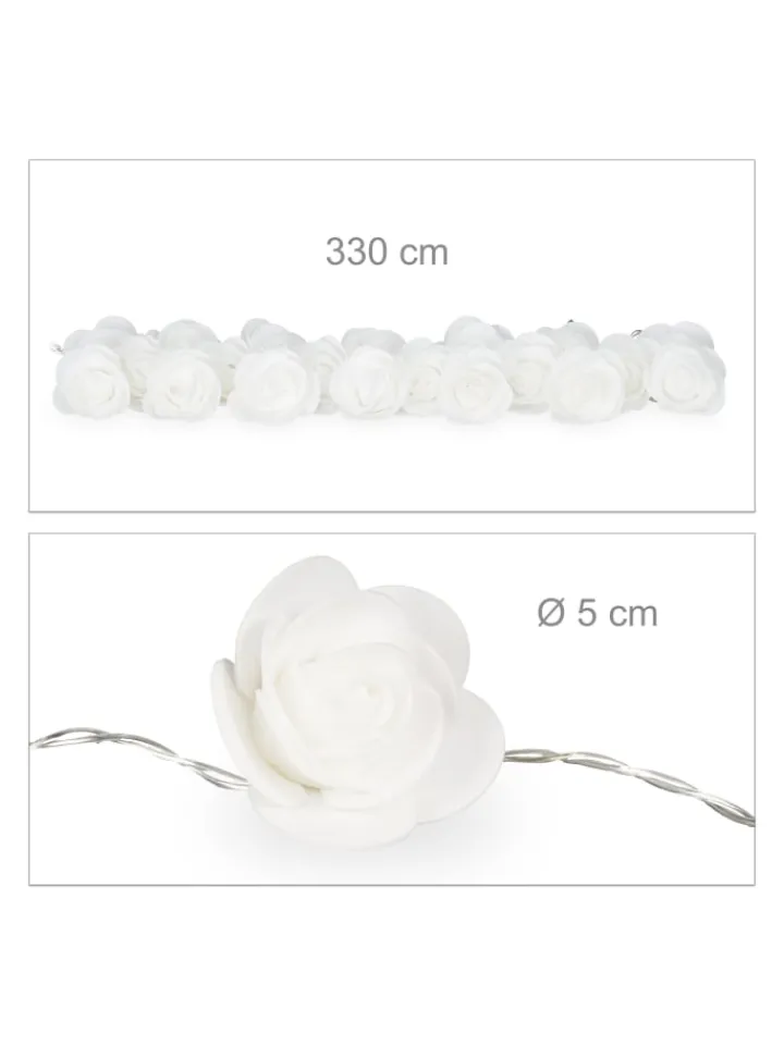relaxdays Lichterketten & Dekobeleuchtung<Lichterkette Rosen in Weiß - (L)3,3 m
