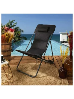 Garden Spirit Gartenmöbel<Liegestuhl "Corfou" in Schwarz - (B)55 x (H)89 x (T)81 cm