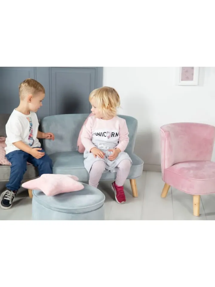roba Sitzmöbel<Lil Sofa' Kindercouch, bequem, Holzfüße & Samtstoff Sky/Hellblau