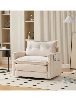 ABRIHOME Sitzmöbel<Loungesessel in Beige 360° drehbar mit Armlehnen und Kissen