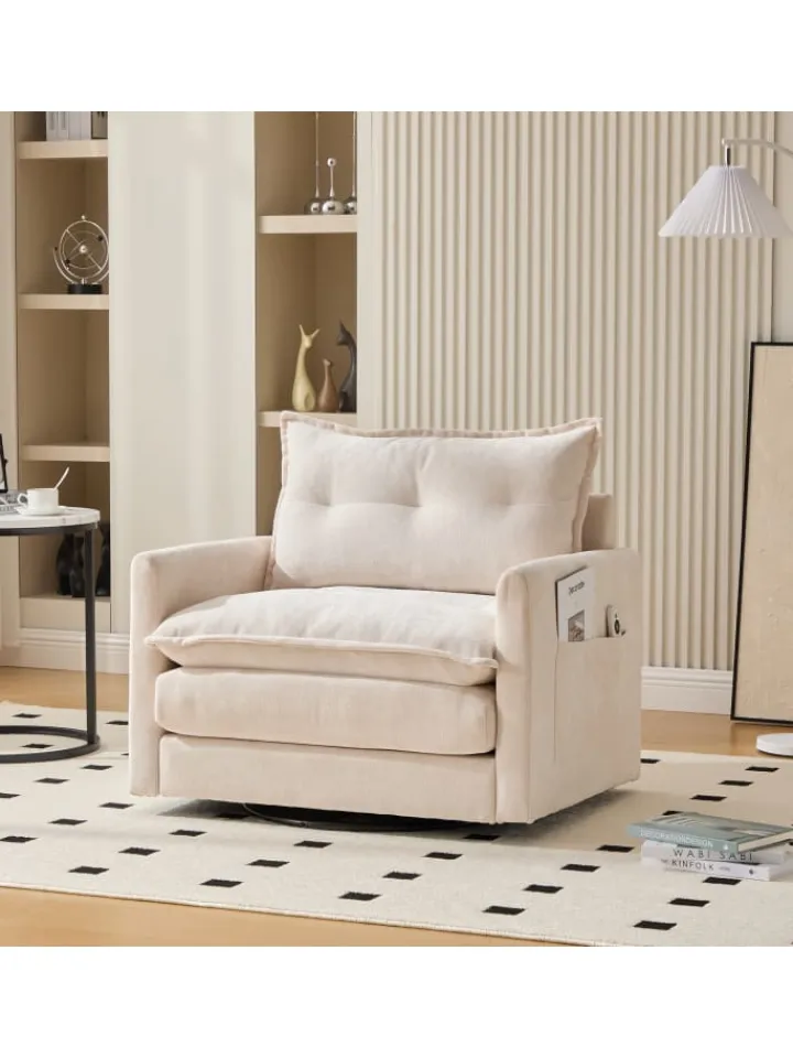 ABRIHOME Sitzmöbel<Loungesessel in Beige 360° drehbar mit Armlehnen und Kissen