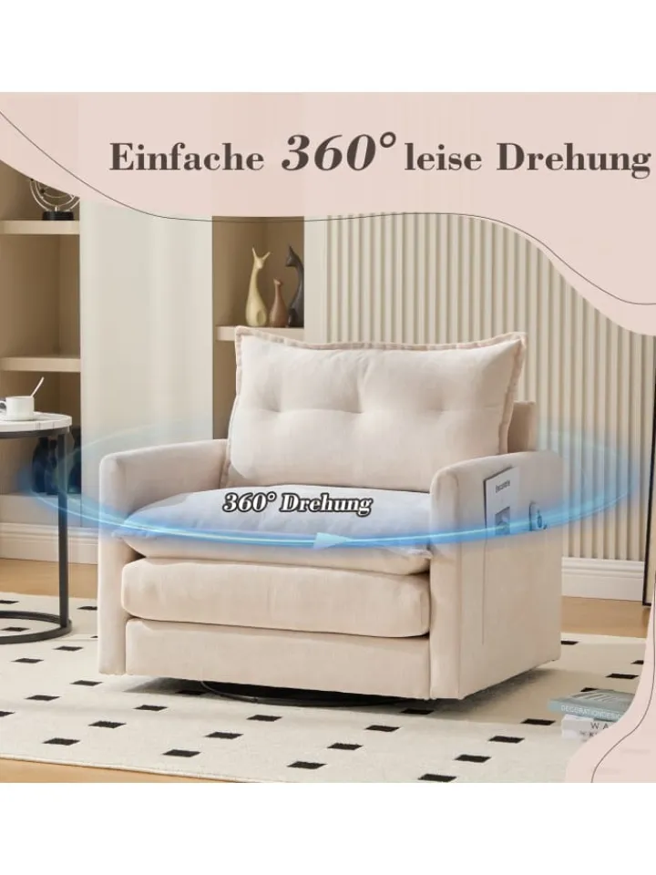 ABRIHOME Sitzmöbel<Loungesessel in Beige 360° drehbar mit Armlehnen und Kissen