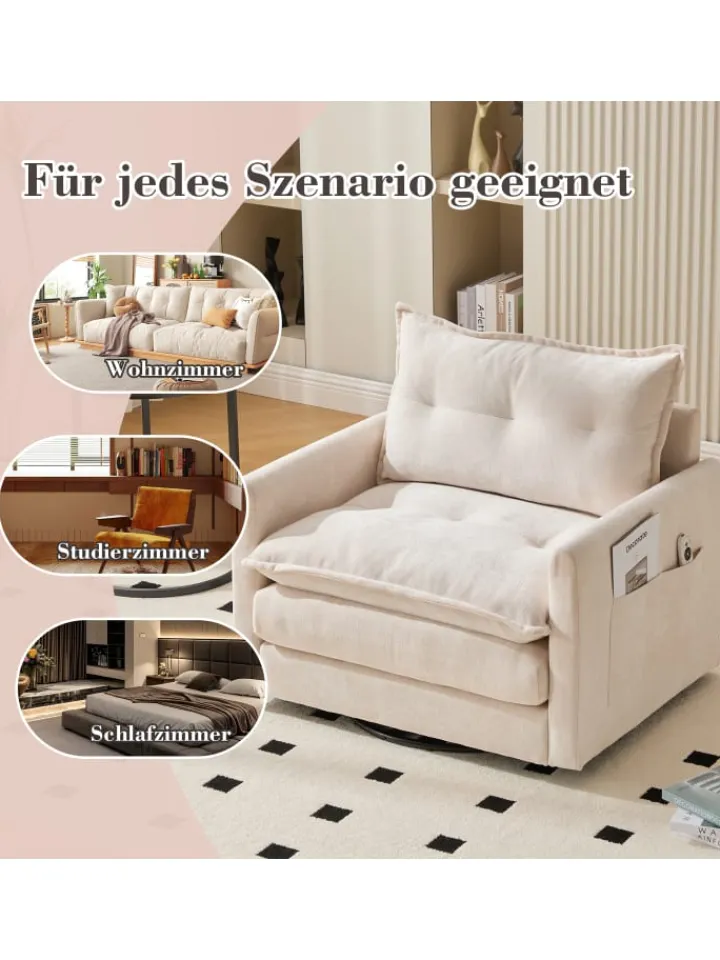 ABRIHOME Sitzmöbel<Loungesessel in Beige 360° drehbar mit Armlehnen und Kissen