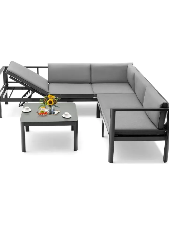 COSTWAY Gartenmöbel<Lounge-Set für 4-5 Personen in Grau