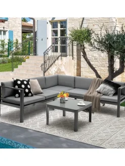 COSTWAY Gartenmöbel<Lounge-Set für 4-5 Personen in Grau