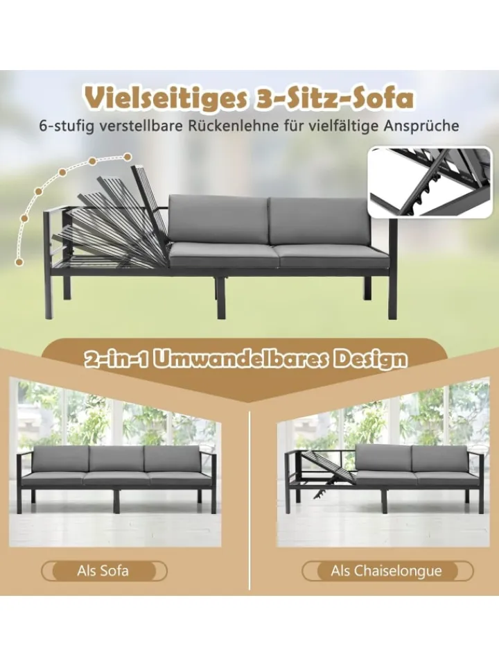 COSTWAY Gartenmöbel<Lounge-Set für 4-5 Personen in Grau