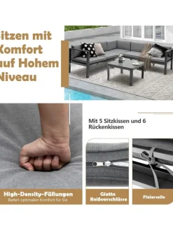 COSTWAY Gartenmöbel<Lounge-Set für 4-5 Personen in Grau