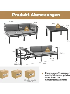 COSTWAY Gartenmöbel<Lounge-Set für 4-5 Personen in Grau