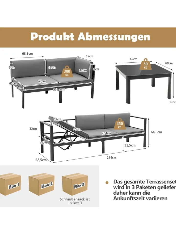 COSTWAY Gartenmöbel<Lounge-Set für 4-5 Personen in Grau