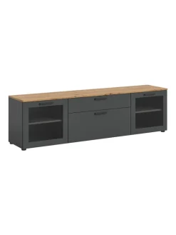 xonox.home Regale & Schränke<Lowboard (B/H/T): 185x52x40 cm in Basalt grau, Artisan Eiche und Glas