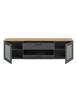 xonox.home Regale & Schränke<Lowboard (B/H/T): 185x52x40 cm in Basalt grau, Artisan Eiche und Glas