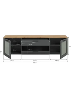 xonox.home Regale & Schränke<Lowboard (B/H/T): 185x52x40 cm in Basalt grau, Artisan Eiche und Glas