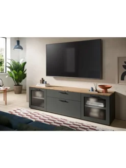 xonox.home Regale & Schränke<Lowboard (B/H/T): 185x52x40 cm in Basalt grau, Artisan Eiche und Glas