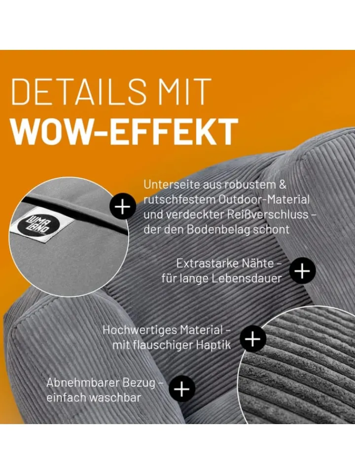 Lumaland Sitzmöbel<Modulares Basic Set (5-tlg.) aus der Cord-Reihe - Bezug soft & waschbar