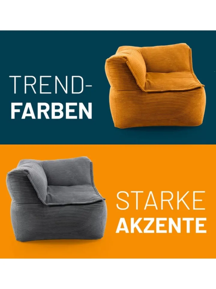 Lumaland Sitzmöbel<Modulares Eckteil rechts aus der Cord-Reihe, 81x81x70 cm - Bezug soft &