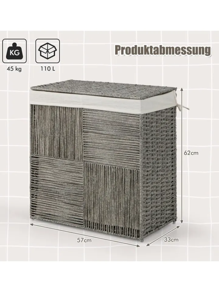 COSTWAY Wäschekörbe & -Ständer<110L Wäschekorb mit Deckel in Grau