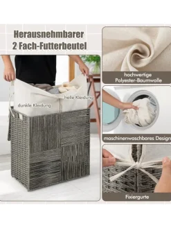 COSTWAY Wäschekörbe & -Ständer<110L Wäschekorb mit Deckel in Grau