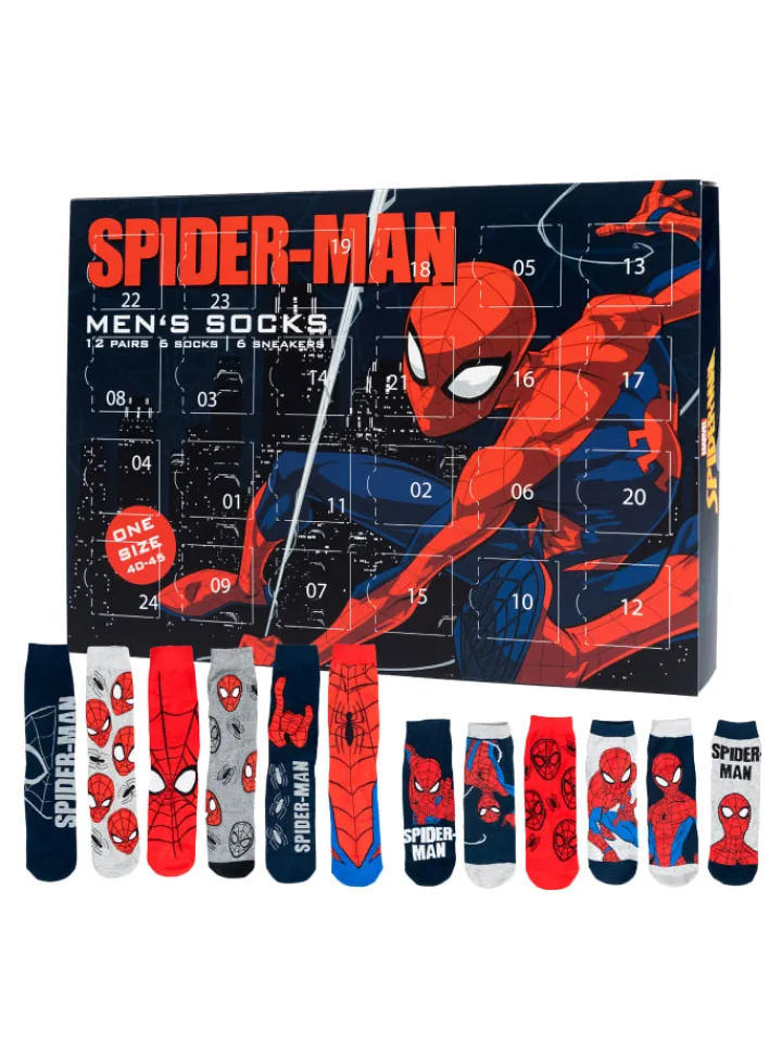 Spiderman Adventskalender<Marvel Socken Adventskalender mit 12 Paar kurz und lang in Mehrfarbig