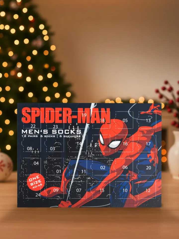 Spiderman Adventskalender<Marvel Socken Adventskalender mit 12 Paar kurz und lang in Mehrfarbig