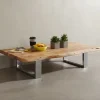 KADIMA DESIGN Tische<Massiver Akazienholz Couchtisch, Landhausstil, stabile Metallbeine