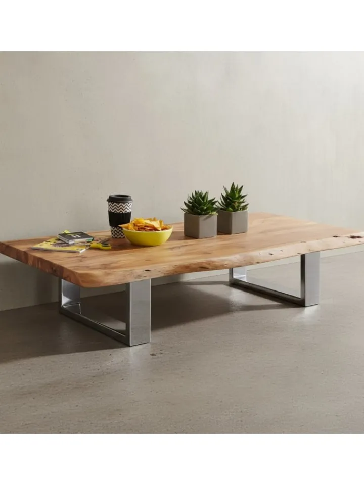 KADIMA DESIGN Tische<Massiver Akazienholz Couchtisch, Landhausstil, stabile Metallbeine