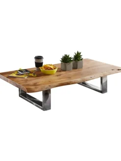 KADIMA DESIGN Tische<Massiver Akazienholz Couchtisch, Landhausstil, stabile Metallbeine