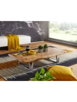 KADIMA DESIGN Tische<Massiver Akazienholz Couchtisch, Landhausstil, stabile Metallbeine
