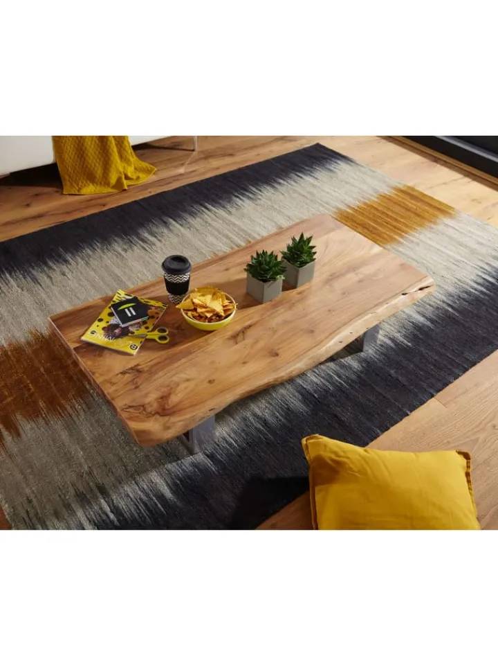 KADIMA DESIGN Tische<Massiver Akazienholz Couchtisch, Landhausstil, stabile Metallbeine